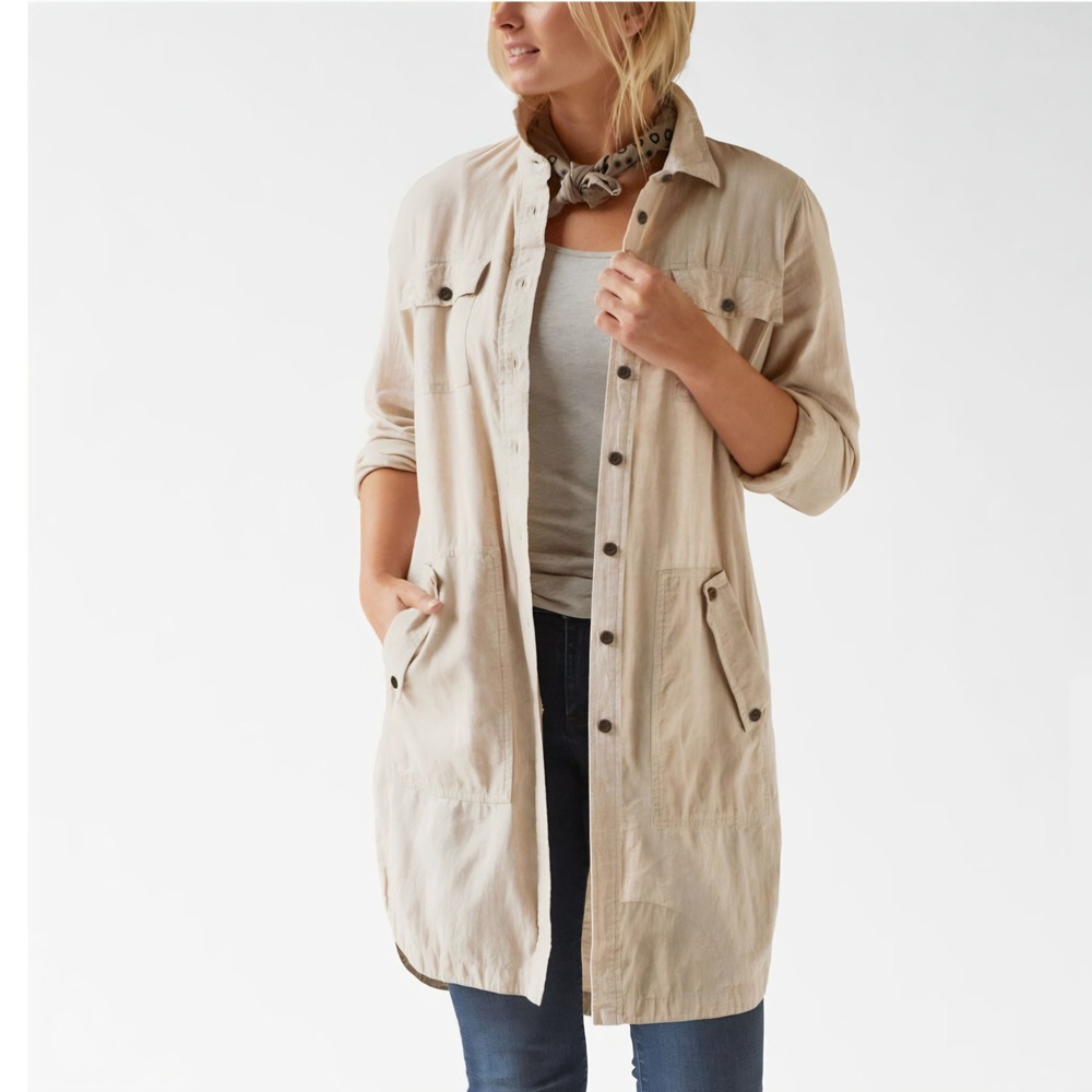 Duluth Trading Co Shirt Jacket Womens M Beige Utility Hemp Organic Cotton Safari